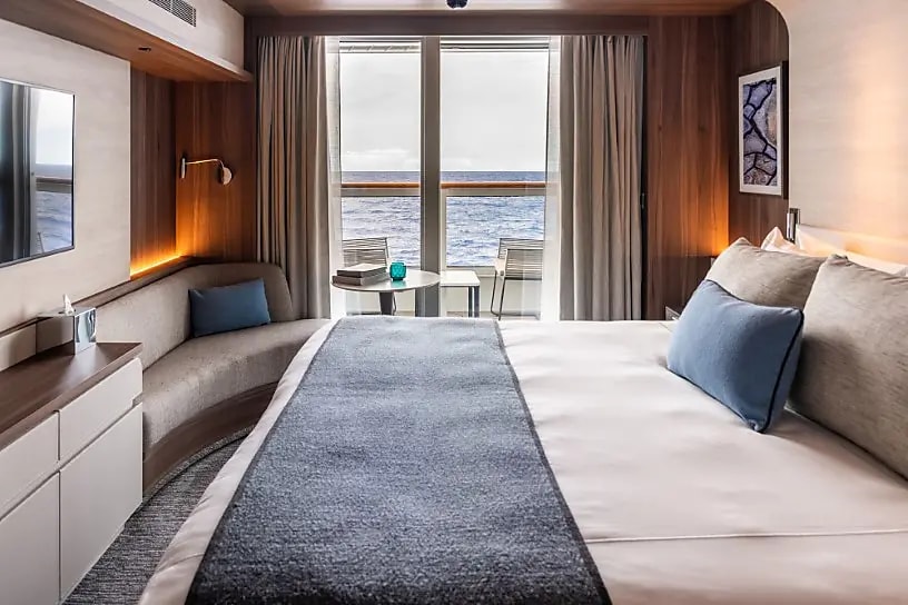 Le Commandant Charcot Lower deck balcony stateroom interior